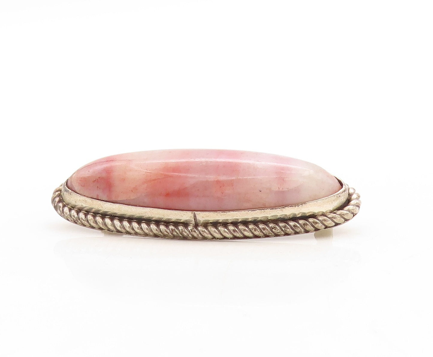 925 Sterling Silver Vintage Brooch Pin Cabochon Oval Pink Gemstone  BP11371