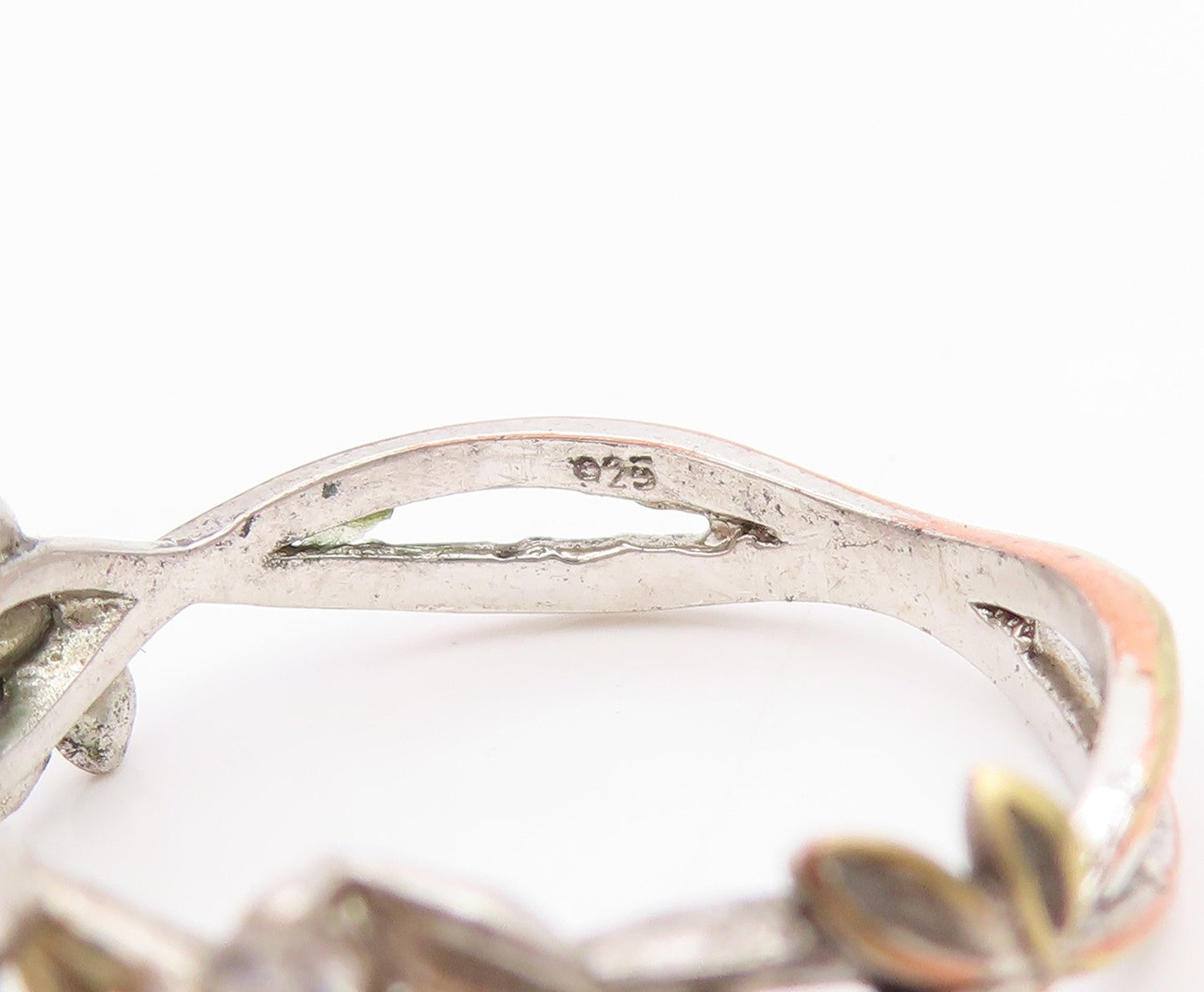 925 Sterling Silver Vintage Ring Opal & Topaz Floral Leaf Band  Sz 9  RG35848