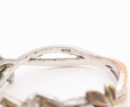 925 Sterling Silver Vintage Ring Opal & Topaz Floral Leaf Band  Sz 9  RG35848