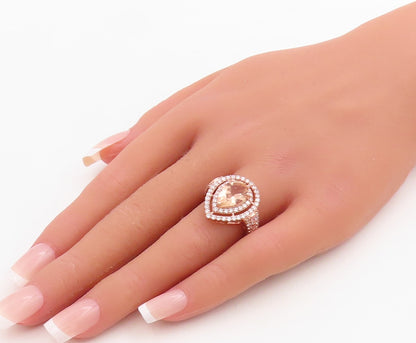 925 Sterling Silver Vintage Ring Rose Gold Plated Morganite & CZ  Sz 6  RG30967
