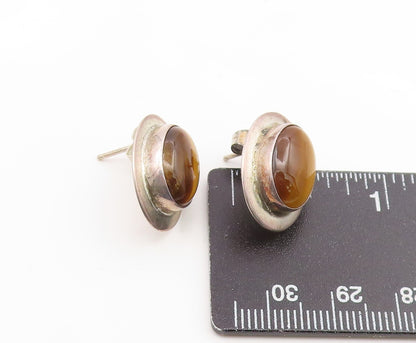 925 Sterling Silver Vintage Earrings NAVAJO Oval Tiger's Eye Studs  EG14197