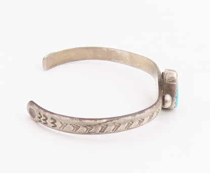 925 Sterling Silver Vintage Bracelet NAVAJO Turquoise Etched Cuff  BT11838