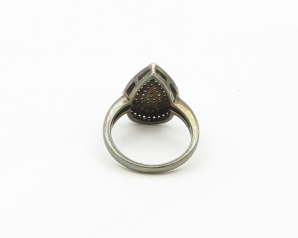 925 Silver  Vintage Cubic Zirconia Tear Drop Shape Cocktail Ring Sz 7  RG18207