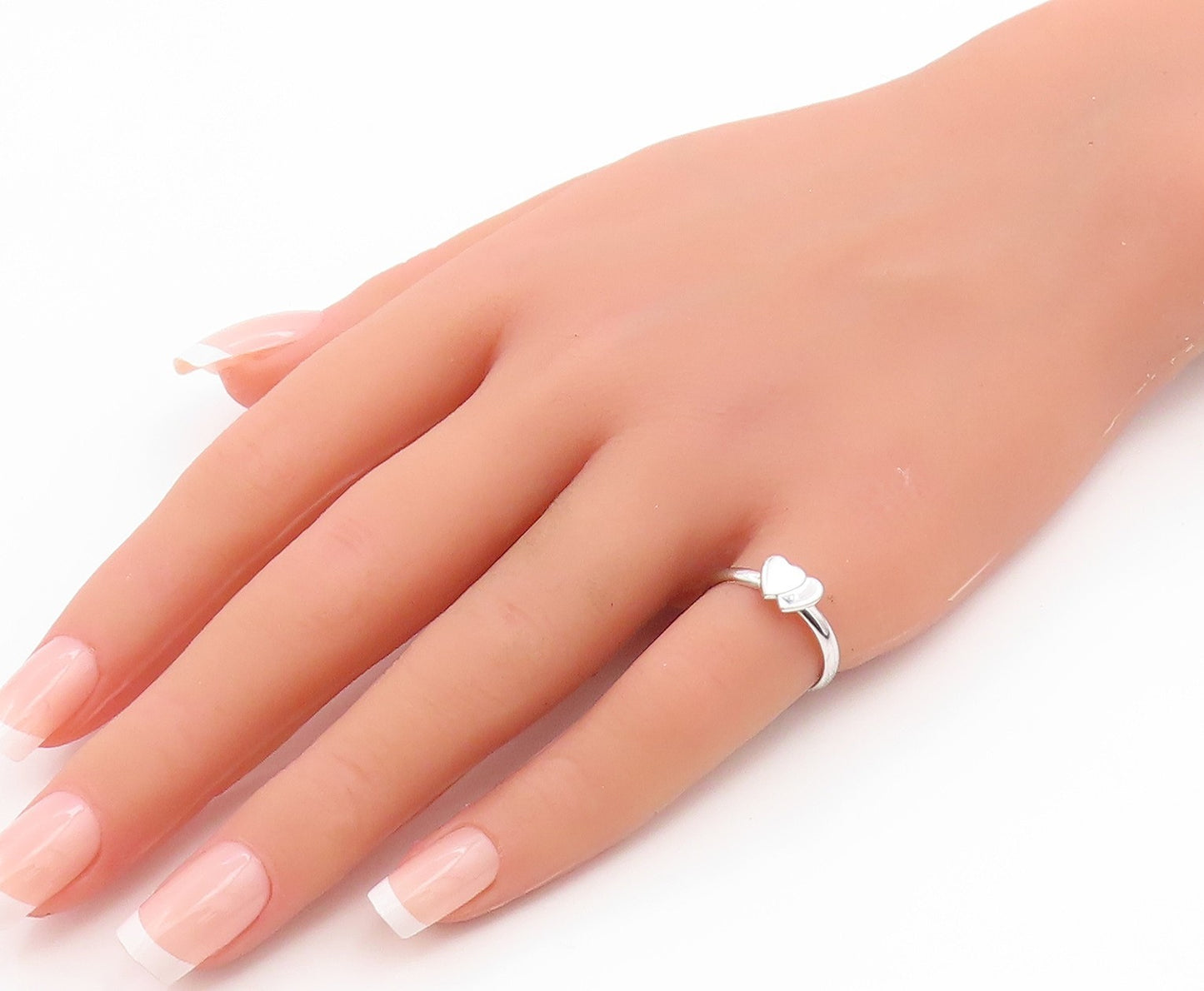 925 Sterling Silver Vintage Ring Minimalist Double Love Heart  Sz 5.5  RG35581