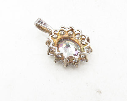 925 Sterling Silver  Vintage Mystic Topaz Sparkling Floral Pendant  PT7285