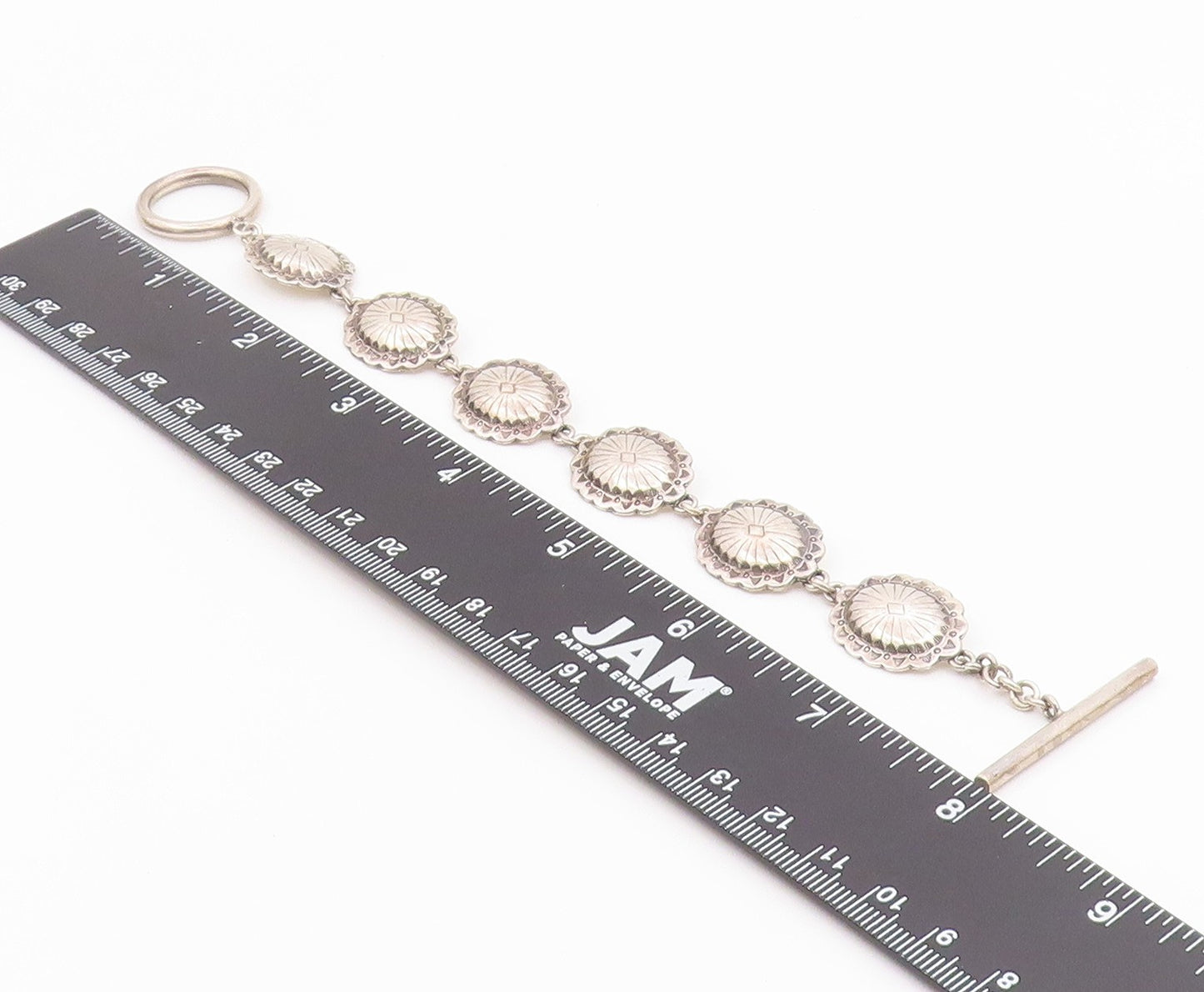 925 Sterling Silver Vintage Bracelet SOUTHWESTERN Floral Concho Link  BT12201