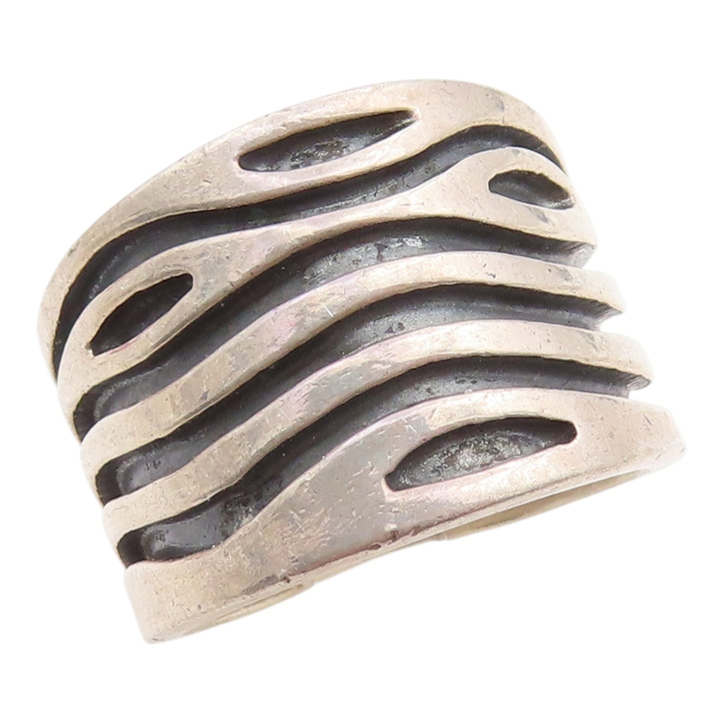 925 Sterling Silver Vintage Ring Modernist Wave Statement Band  Sz 8  RG36116