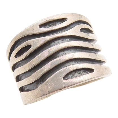 925 Sterling Silver Vintage Ring Modernist Wave Statement Band  Sz 8  RG36116