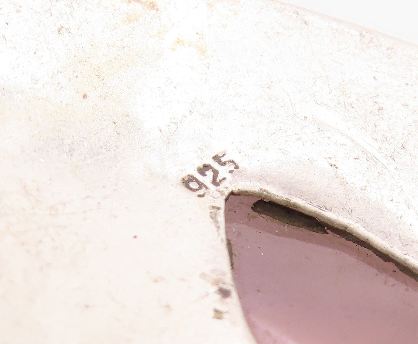 925 Sterling Silver  Vintage Cabochon Cut Rose Quartz Shiny Pendant  PT13789
