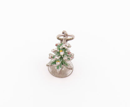925 Sterling Silver Vintage Pendant Enameled Cozy Christmas Tree Charm  PT26454
