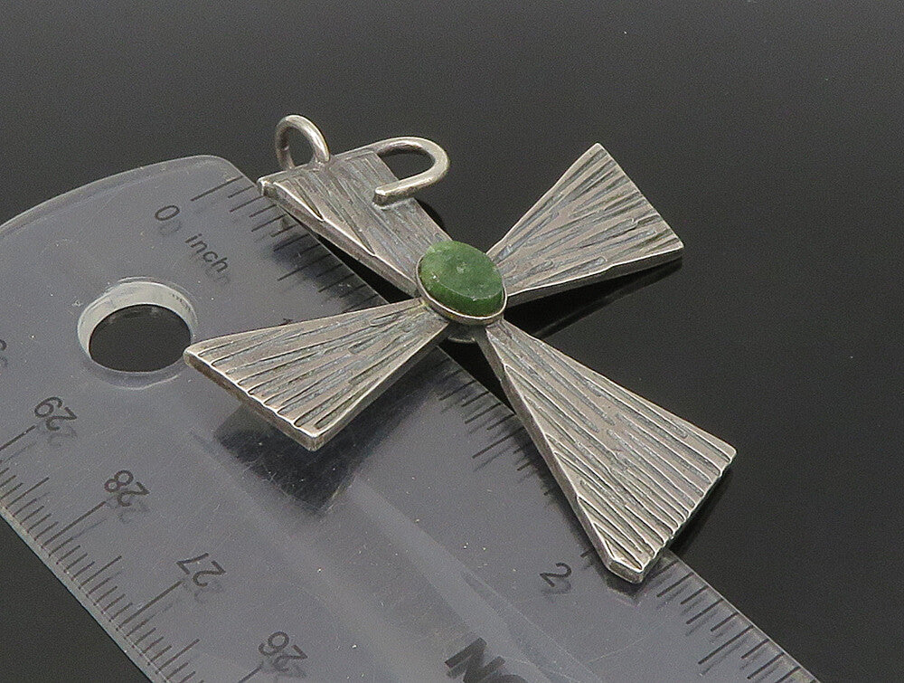 SERAFIN MOCTEZUMA 925 Silver  Vintage Jade Religious Cross Pendant  PT19711