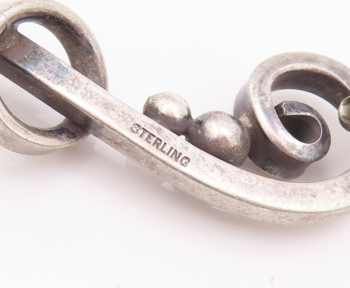 925 Sterling Silver Vintage Brooch Pin Antique Swirly Carved Beaded  BP10650