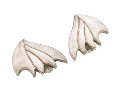 925 Sterling Silver Vintage Earrings Mother Of Pearls Cutout Wings  EG13101