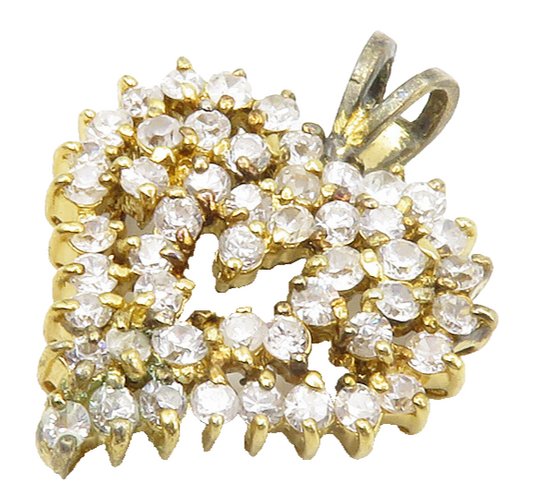 925 Sterling Silver  Vintage Cubic Zirconia Gold Plated Heart Pendant  PT10865