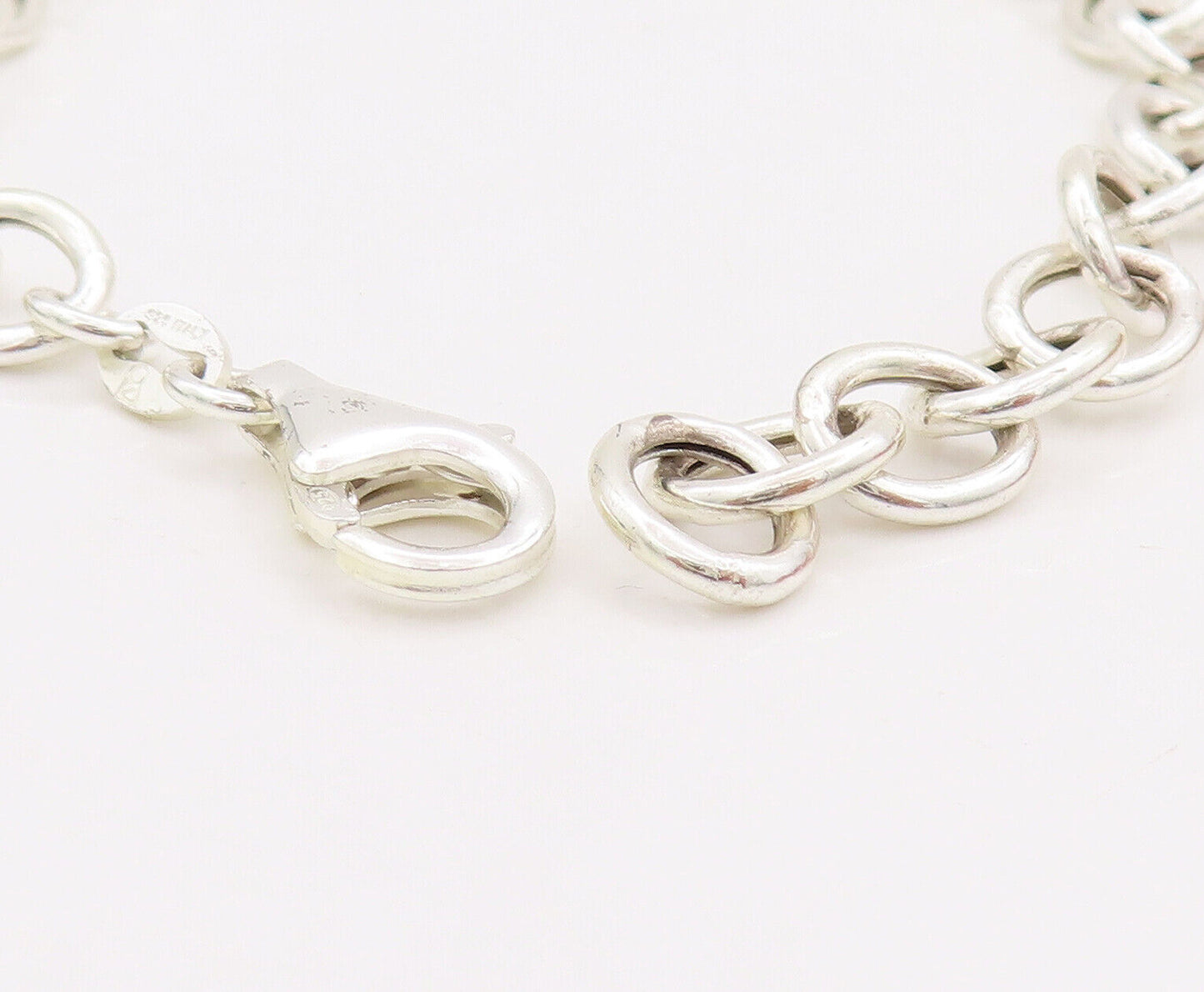925 Sterling Silver Vintage Bracelet Ring Chain Cutout Heart & Message  BT10643