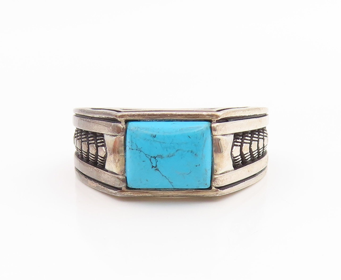 925 Sterling Silver Vintage Ring CHIMODA Turquoise Signet Band  Sz 14.5  RG35653