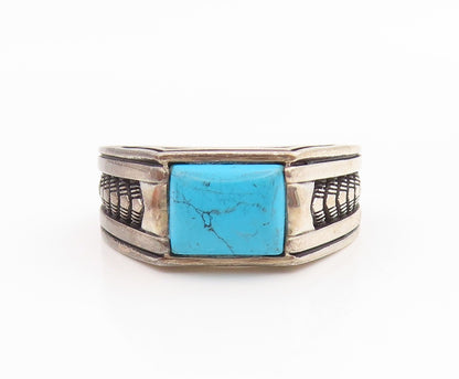 925 Sterling Silver Vintage Ring CHIMODA Turquoise Signet Band  Sz 14.5  RG35653