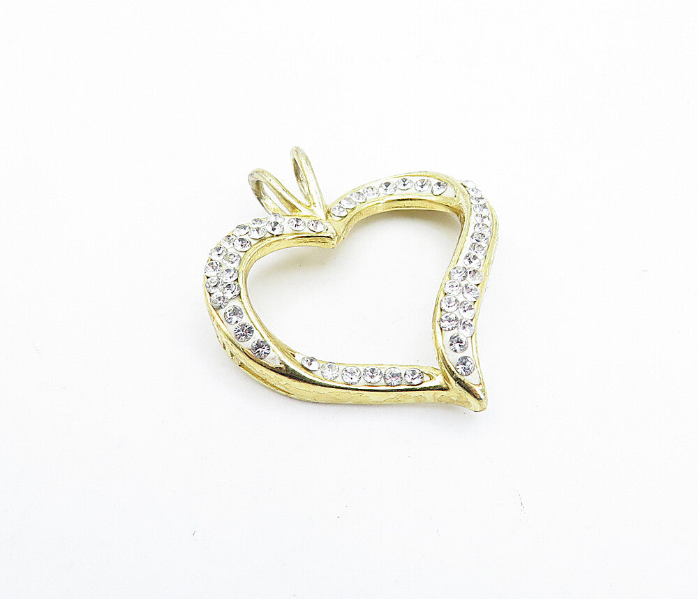 925 Sterling Silver  Topaz Golf Plated Open Love Heart Drop Pendant  PT2765