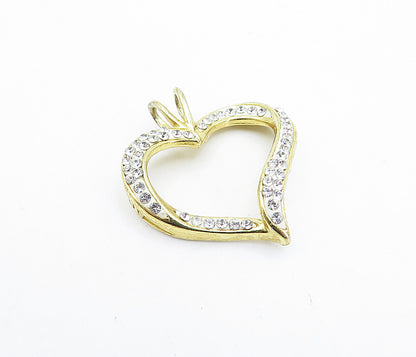 925 Sterling Silver  Topaz Golf Plated Open Love Heart Drop Pendant  PT2765