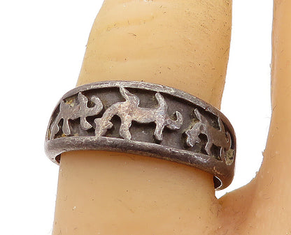 925 Sterling Silver  Vintage Antique Oxidized Lizards Band Ring Sz 7.5  RG7015
