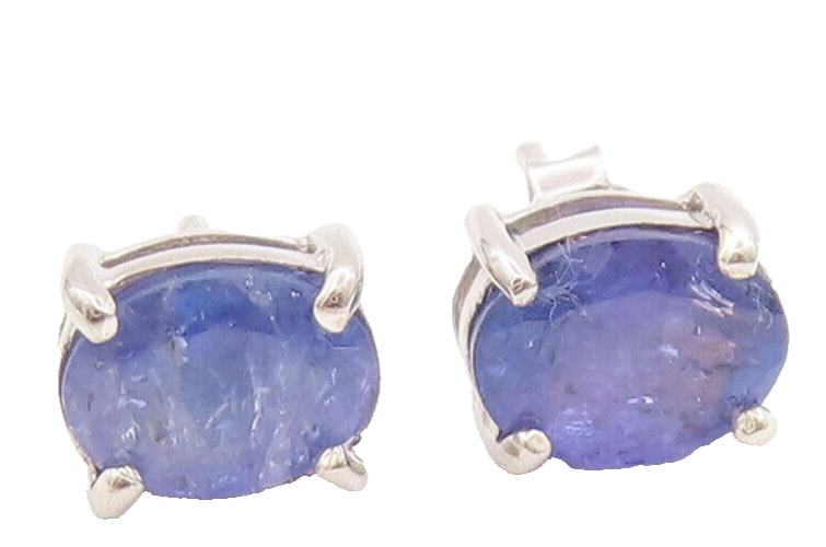 925 Sterling Silver Vintage Earrings Minimalist Oval Tanzanite Studs  EG12880