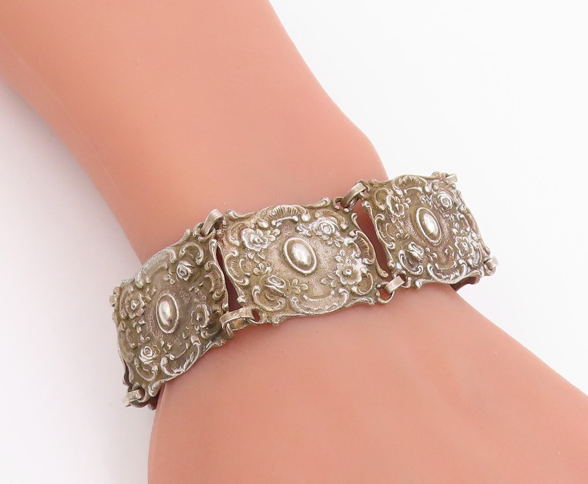 925 Sterling Silver Vintage Bracelet GERMANY Antique Scroll Panel Link BT11947