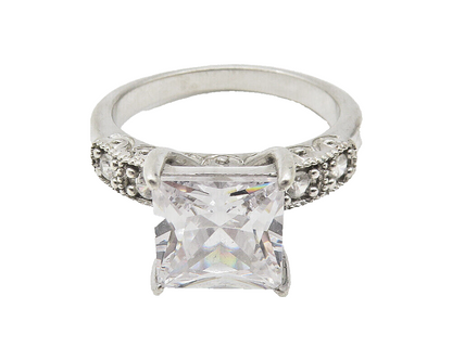 925 Sterling Silver  Cubic Zirconia Solitaire With Accents Ring Sz 7  RG11054
