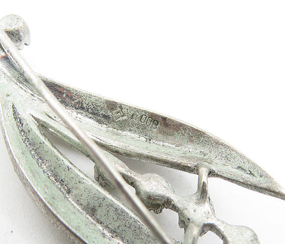 925 Sterling Silver  Vintage Sparkling Floral Leaf Design Brooch Pin  BP1602