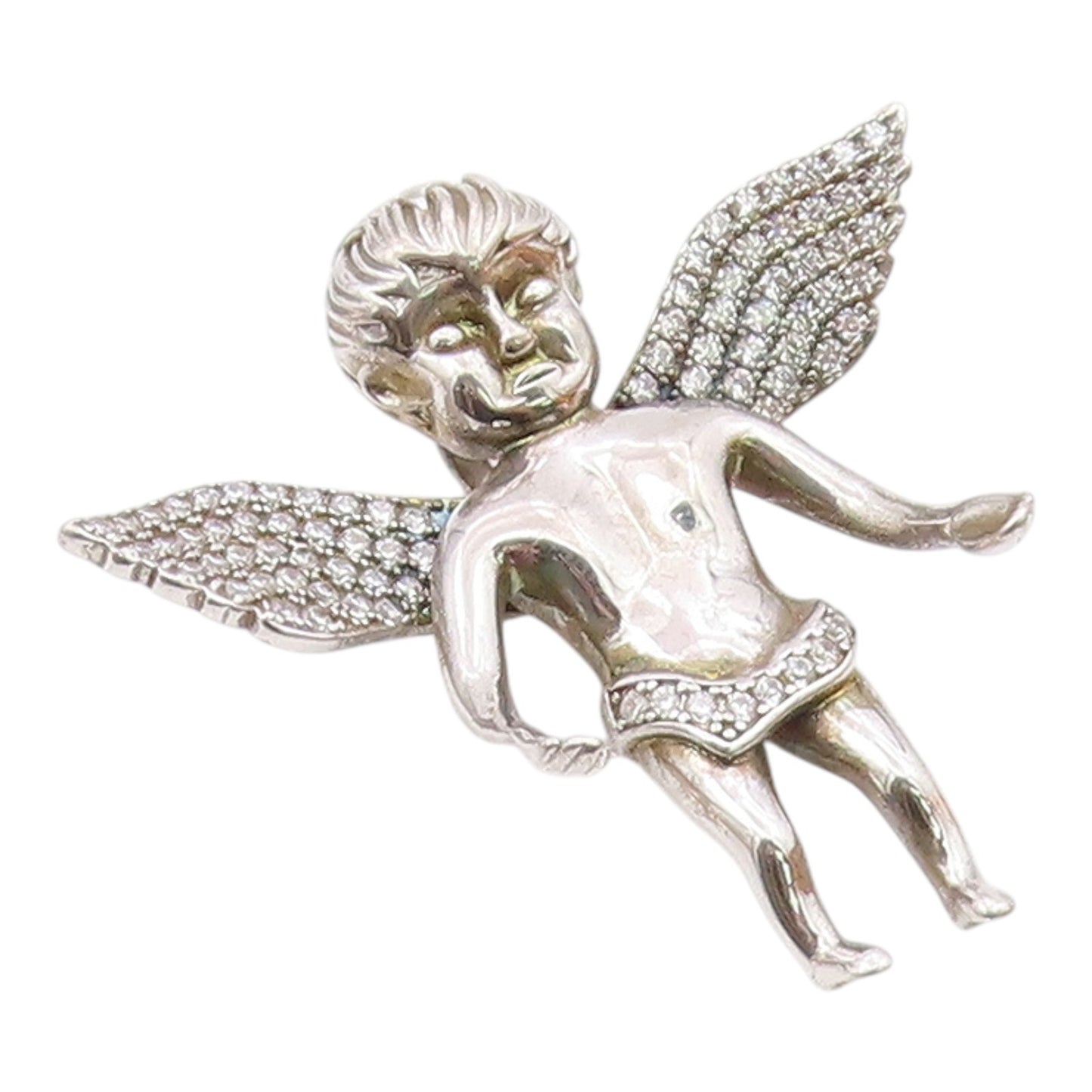 925 Sterling Silver  Vintage Sculpted Angel Statue Topaz Pendant  PT20244