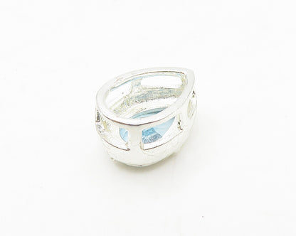 925 Sterling Silver  Faceted Tear Drop Blue Topaz Shiny Pendant  PT13877
