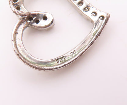 925 Sterling Silver  Vintage Genuine Diamonds Open Love Heart Pendant  PT16210