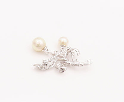 925 Sterling Silver Vintage Brooch Pin Floral Carved Topaz Beaded Pearls BP10819