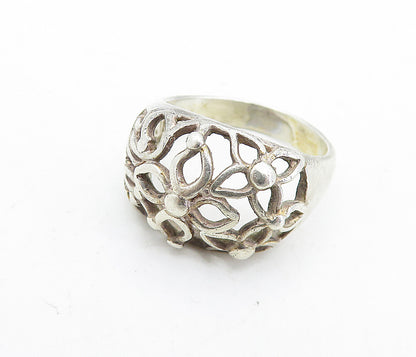 925 Sterling Silver  Vintage Open Flowers Motif Dome Band Ring Sz 8.5  RG7084