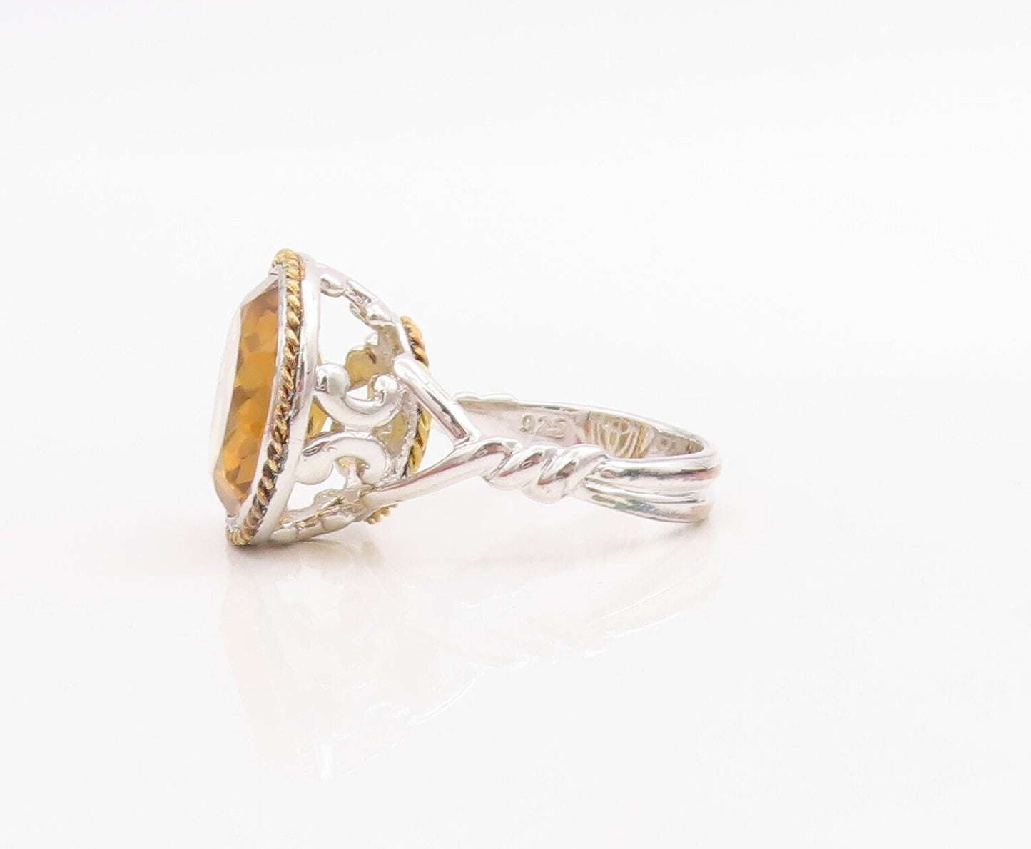 925 Sterling Silver Vintage Ring Designer Cutout Round Citrine  Sz 7  RG30560