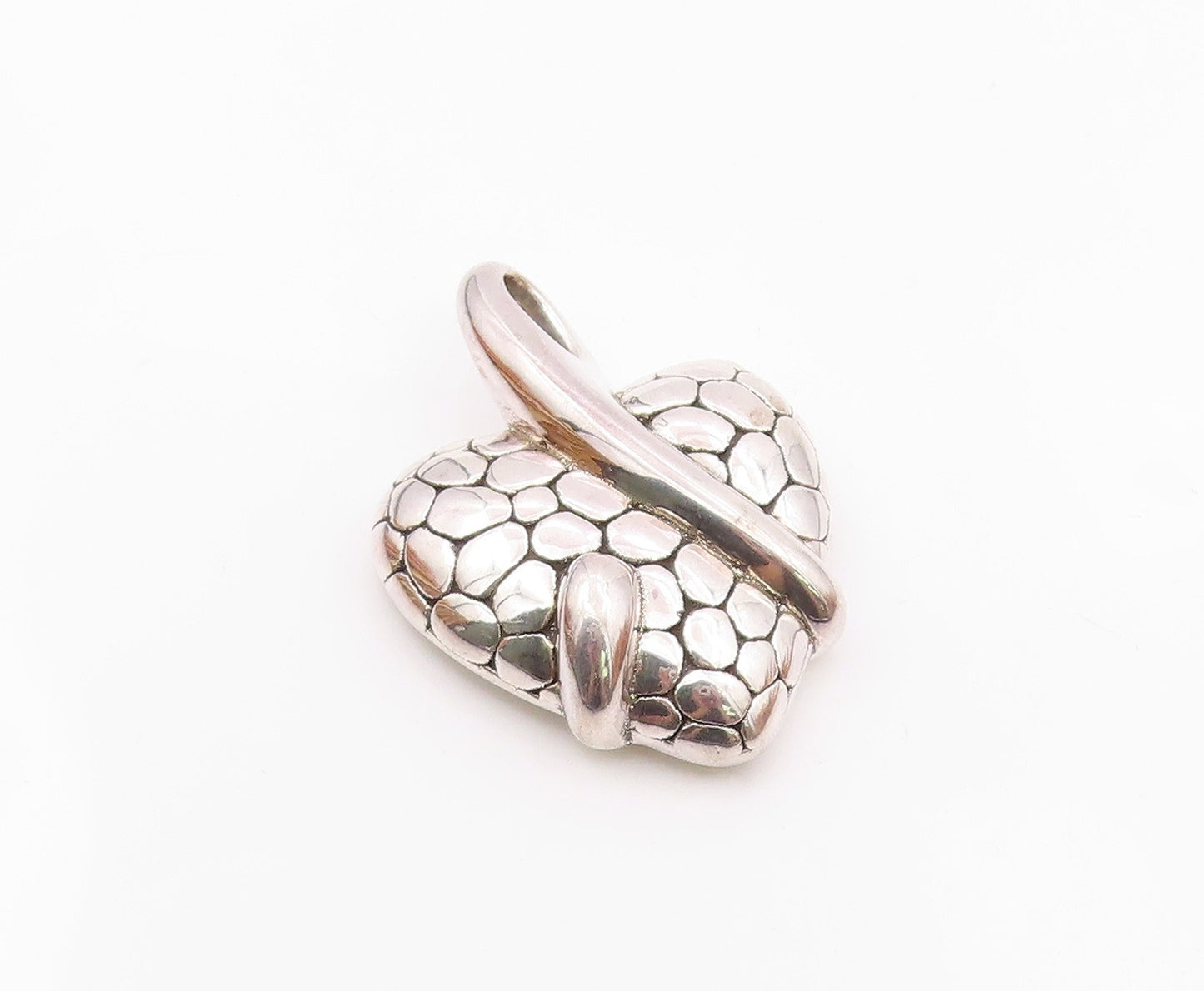 925 Sterling Silver  Shiny Hollow Cobble Pattern Love Heart Pendant  PT14138