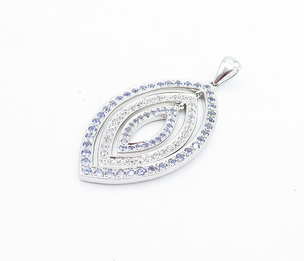 925 Sterling Silver  Sparkling Blue & White Cubic Zirconia Pendant  PT3881