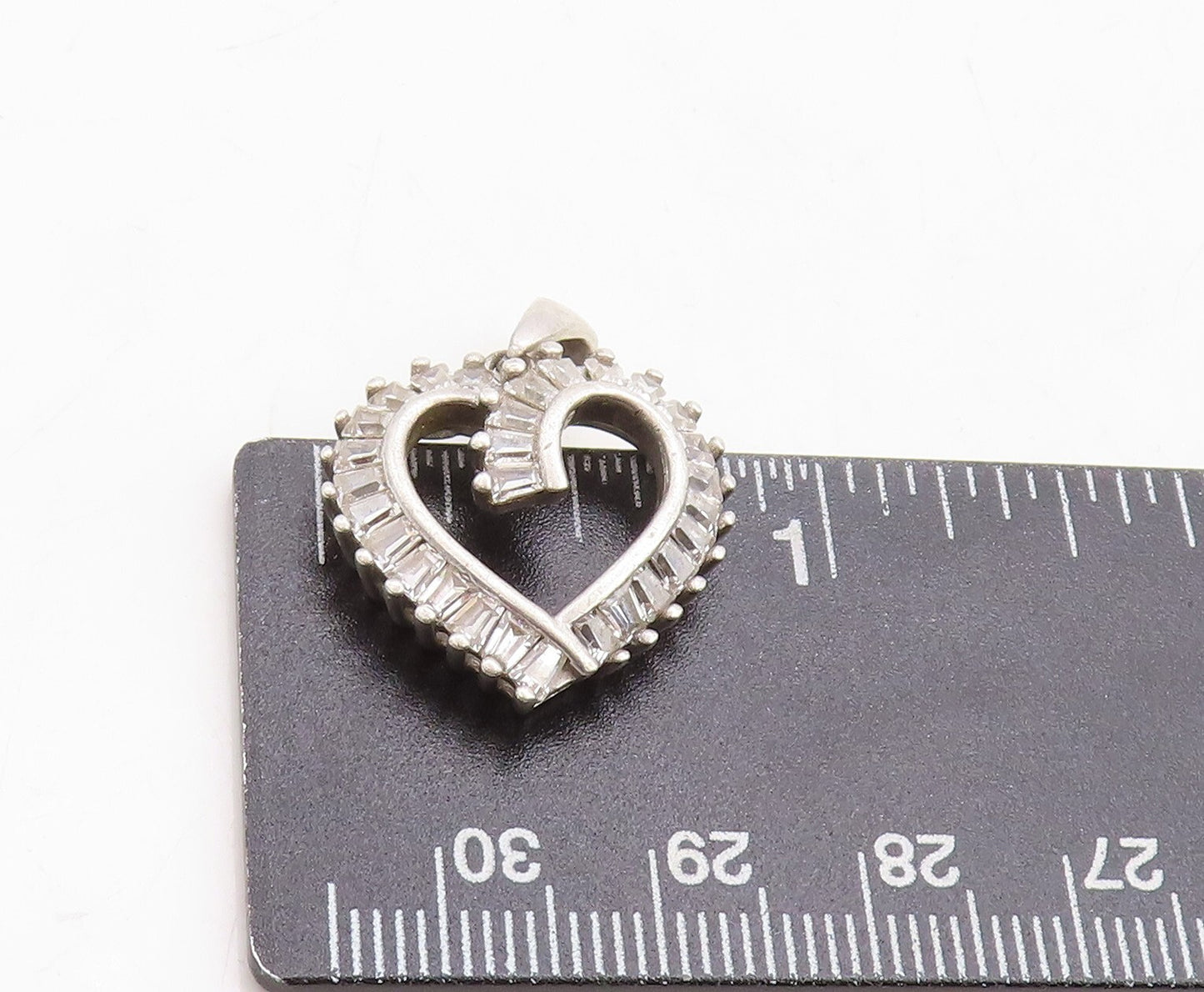 925 Sterling Silver Vintage Pendant Modernist Rectangle Cut CZ Heart  PT23701