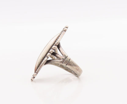 925 Sterling Silver Vintage Ring POST BELL NAVAJO Oval Carved  Sz 6.5  RG29142