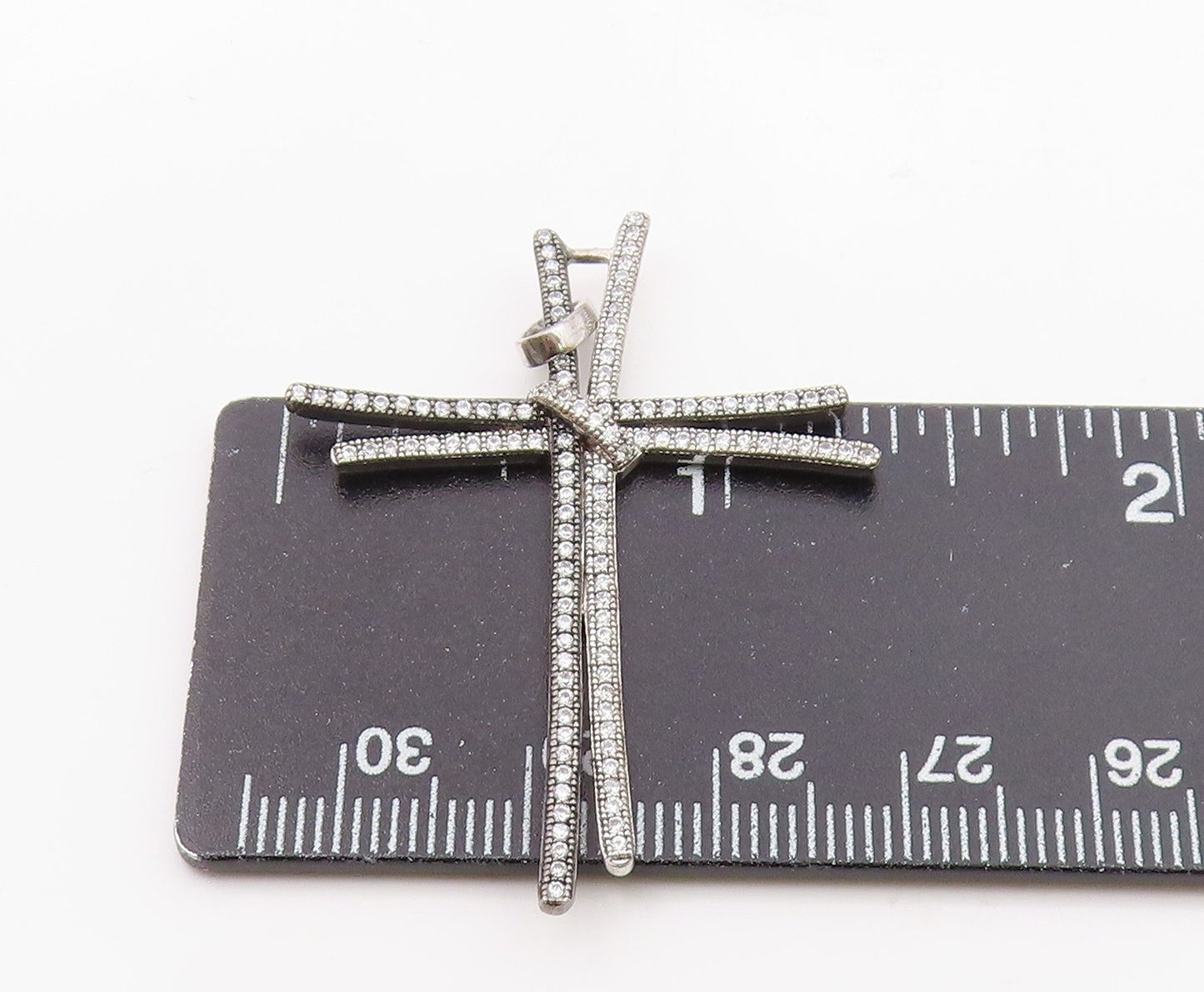 925 Silver  Vintage Double Cubic Zirconia Religious Cross Pendant  PT20722