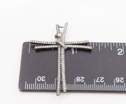 925 Silver  Vintage Double Cubic Zirconia Religious Cross Pendant  PT20722