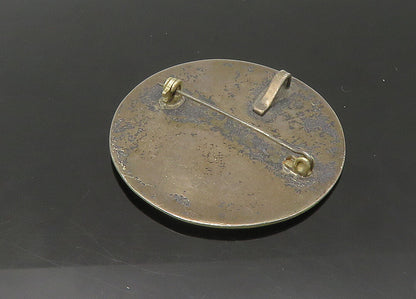 MEXICO 925 Silver  Vintage Mayan Aztec Sun Calendar Oxidized Brooch Pin BP8767