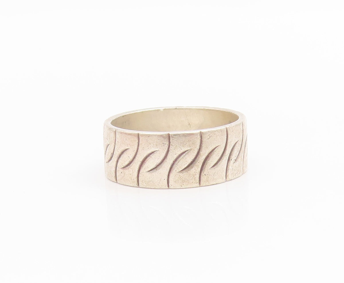 925 Sterling Silver Vintage Ring Modernist Etched Pattern Band  Sz 6  RG34493