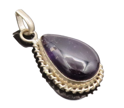 925 Sterling Silver Vintage Pendant Drop Shape Onyx Halo Coiled Border  PT22685