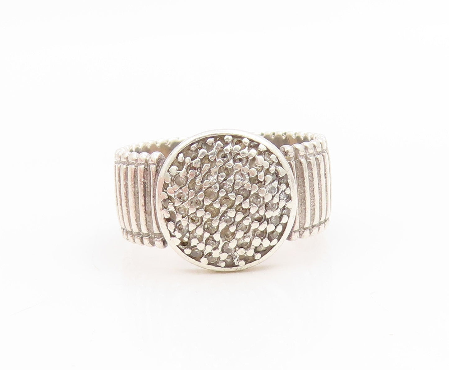 925 Sterling Silver Vintage Ring Classic CZ Cluster Grooved Band  Sz 8  RG34701