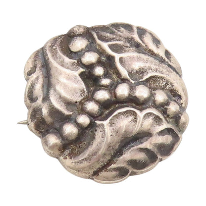 925 Sterling Silver Vintage Brooch Art Nouveau Style Leaf & Berry Pin  BP12050