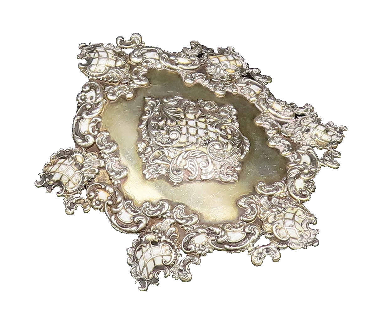 925 Sterling Silver Vintage Antique Victorian Enamel Frame Brooch Pin  BP10004