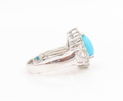 925 Sterling Silver Vintage Ring Pear Cut Turquoise Halo CZ Band  Sz 6  RG34622