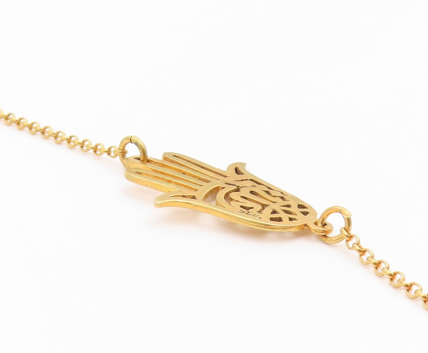 925 Sterling Silver Vintage Necklace Gold Plated Hamsa Hand Cutout Chain  NE4895