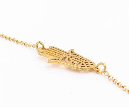 925 Sterling Silver Vintage Necklace Gold Plated Hamsa Hand Cutout Chain  NE4895