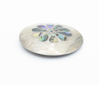 MEXICO 925 Sterling Silver  Vintage Abalone Shell Floral Brooch Pin  BP1348